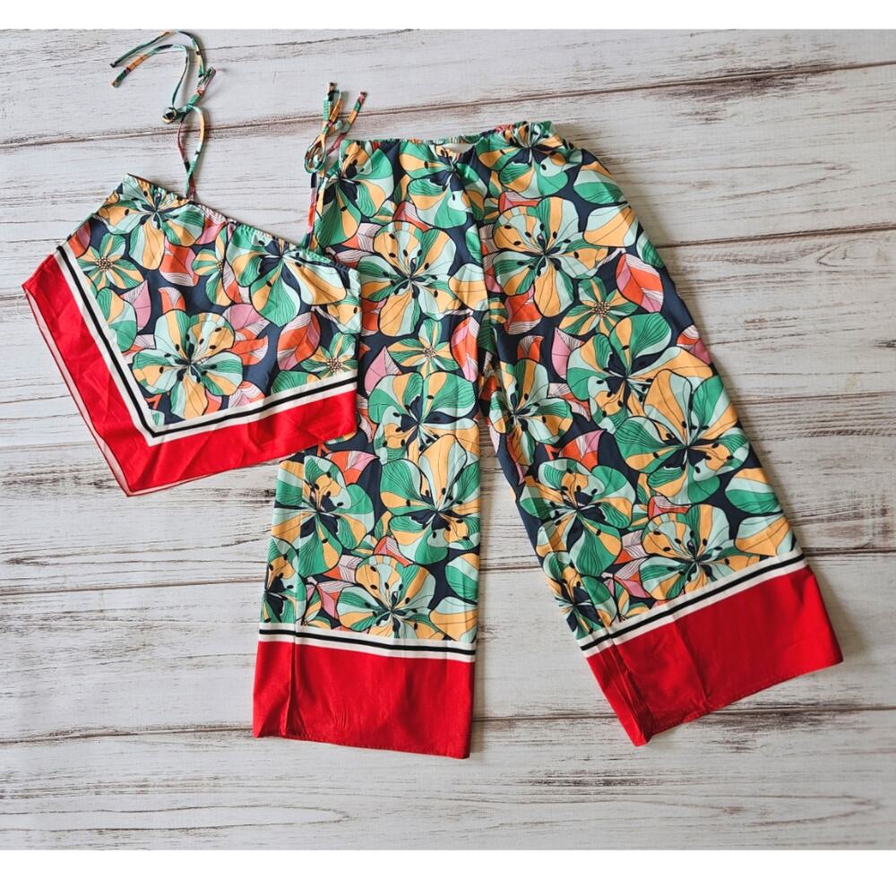 Shein 2 piece resort wear handkerchief wide leg pants set sz Small